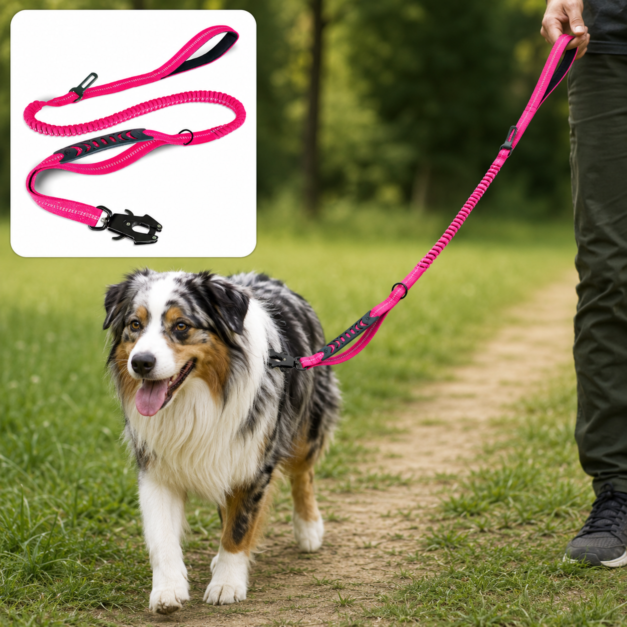 CaniFlex+™ — Laisse anti-chocs réfléchissante pour grands chiens