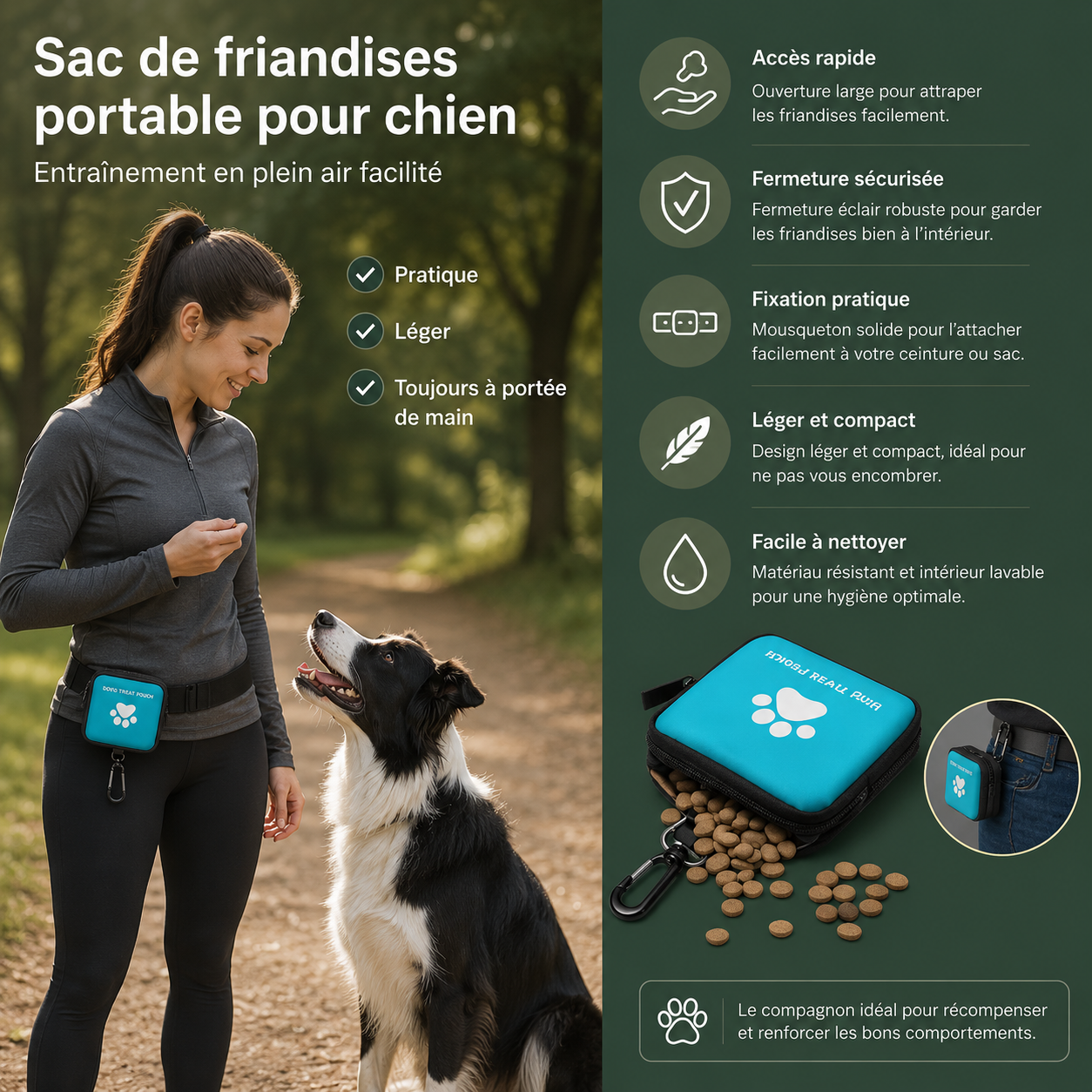Sac de friandises Portable pour chien - Entraînement en plein air