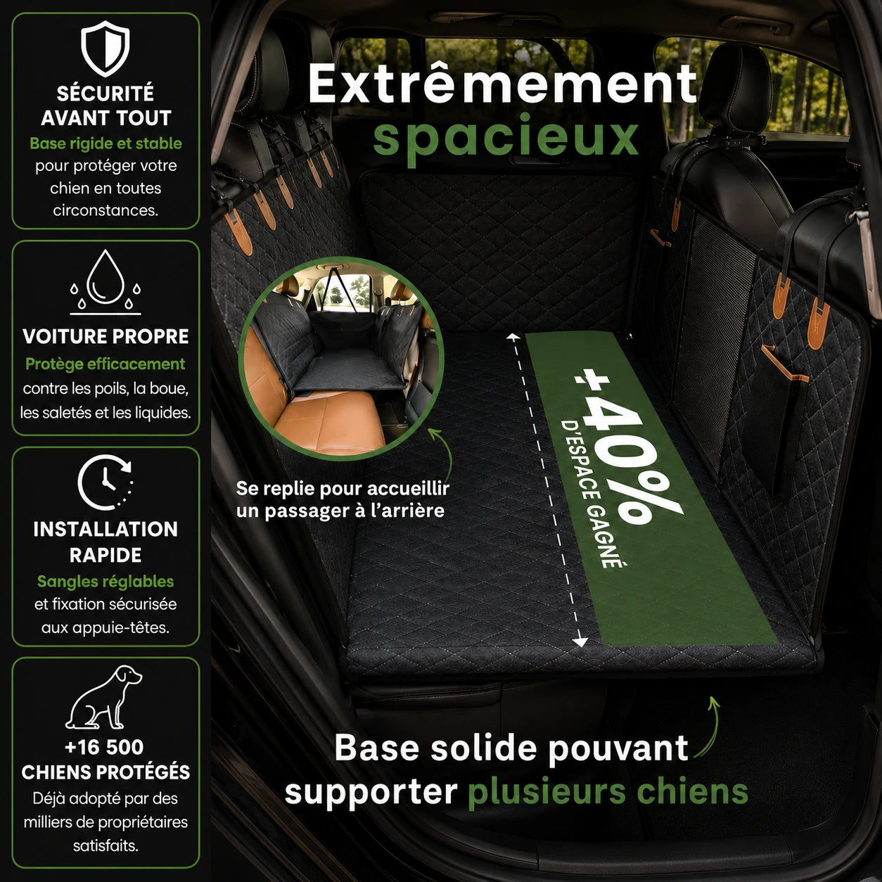 CaniMoov+™ – Housse de Protection Voiture pour Chien avec Base Rigide