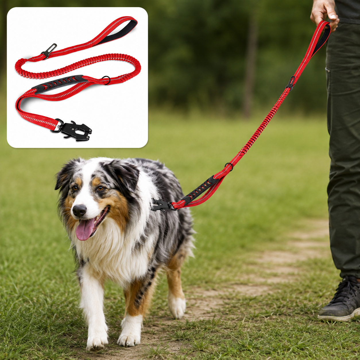 CaniFlex+™ — Laisse anti-chocs réfléchissante pour grands chiens