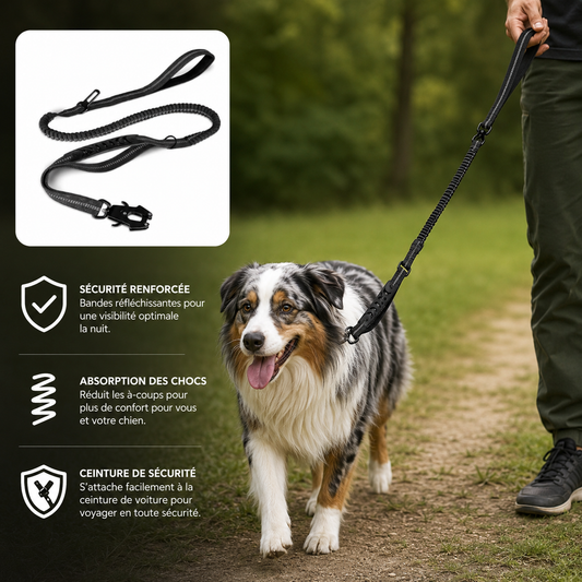 CaniFlex+™ — Laisse anti-chocs réfléchissante pour grands chiens