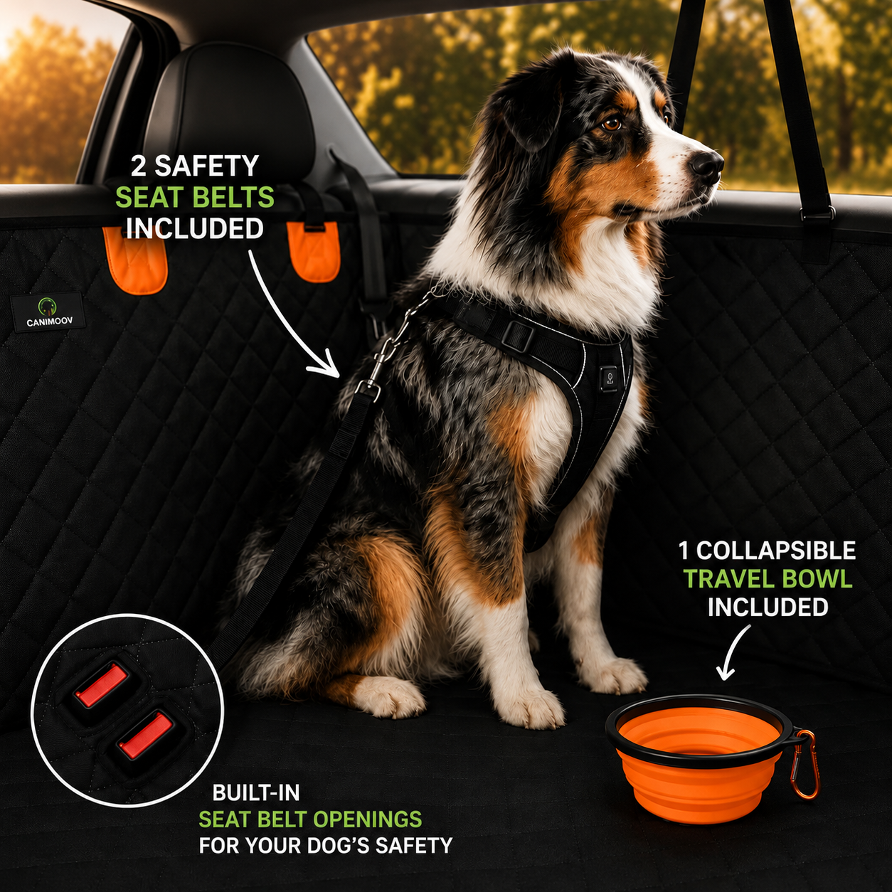 CaniMoov+™ Premium Dog Car Seat Cover with Rigid Base