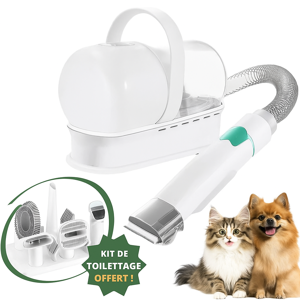 FluffyOne+™ – Aspirateur Silencieux avec Tondeuse, Brosse & 5 Accessoires